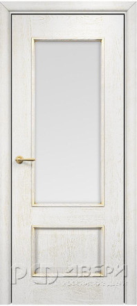 Межкомнатная дверь Марсель Остекленная (Эмаль белая/Патина золото/Сатинат белый) фабрики Оникс