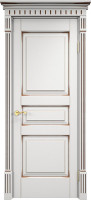 Дверь из массива ольхи ОЛ 5 ПГ Карниз (Белый грунт/Патина Орех)