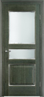 Дверь из массива ольхи ОЛ 5 ПО (Малахит/Патина серебро с микрано)