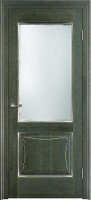 Дверь из массива ольхи ОЛ 6_2 ПО (Малахит/Патина серебро с микрано)