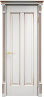 Дверь из массива ольхи ОЛ 102 ПГ Карниз (Белый грунт/патина Золото)