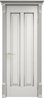 Дверь из массива ольхи ОЛ 102 ПГ Карниз (Белый грунт/Патина серебро с микрано)