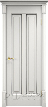 Межкомнатная дверь ОЛ 102 ПГ Карниз (Белый грунт патина Серебро с микрано)