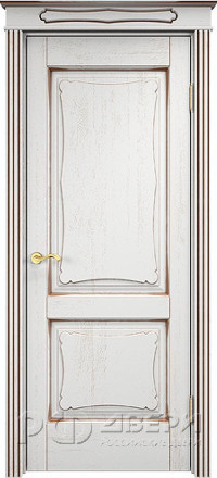 Межкомнатная дверь из массива дуба Д6-2 ПГ (Белый грунт с патиной Орех)