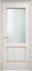 Межкомнатная дверь из массива дуба Д13 ПО (Белый грунт с патиной Золото)