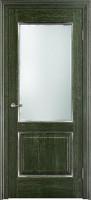 Дверь из массива дуба Д13 ПО (Малахит/Патина серебро с микрано)