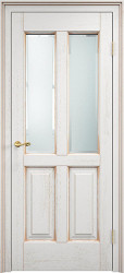 Межкомнатная дверь из массива дуба Д15 ПО (Белый грунт с патиной Золото)
