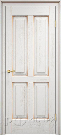 Межкомнатная дверь из массива дуба Д15 ПГ (Белый грунт с патиной Золото)