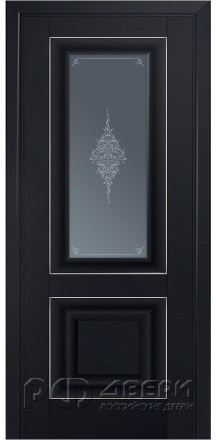 Межкомнатная дверь белая 28U серебро ПО (Черный матовый/Кристалл графит)