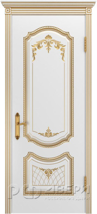 Межкомнатная дверь Соло ПГ (Белая эмаль/Патина золото)