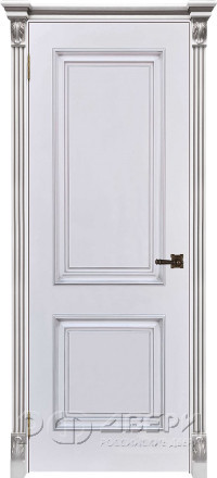 Межкомнатная дверь Багет 32 ПГ (Эмаль белая/Патина Серебро)