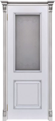 Межкомнатная дверь Багет 32 ПО (Эмаль белая/Патина Серебро)
