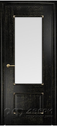 Межкомнатная дверь Марсель ПО (Эмаль черная/Патина золото/Сатинат белый)