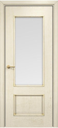 Межкомнатная дверь Марсель Остекленная (Эмаль слоновая кость/Патина золото/Сатинат белый) фабрики Оникс