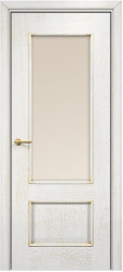 Межкомнатная дверь Марсель Остекленная (Эмаль белая/Патина золото/Сатинат бронза) фабрики Оникс