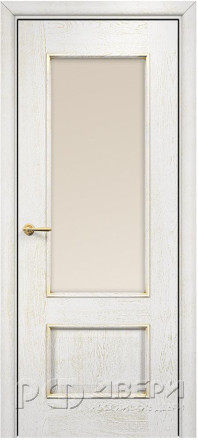Межкомнатная дверь Марсель Остекленная (Эмаль белая/Патина золото/Сатинат бронза) фабрики Оникс