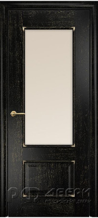 Межкомнатная дверь Марсель Остекленная (Эмаль черная/Патина золото/Сатинат бронза) фабрики Оникс