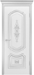 Межкомнатная дверь Соло R-0 В3 ПГ (Белая эмаль/Патина серебро)