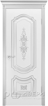 Межкомнатная дверь Соло R-0 В3 ПГ (Белая эмаль/Патина серебро)