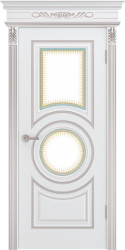 Межкомнатная дверь Рондо В0 ПО (Белая эмаль/Патина розовое золото)