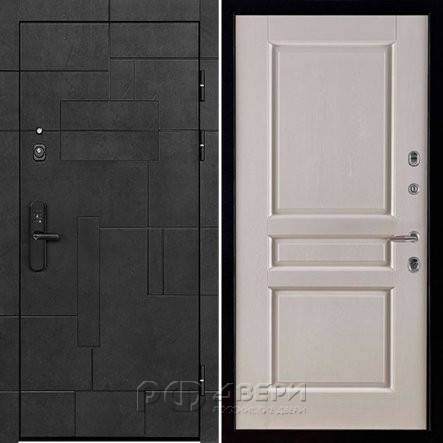 Входная металлическая дверь Флагман Доминион Виктория (Бетон черный/Эмаль слоновая кость)