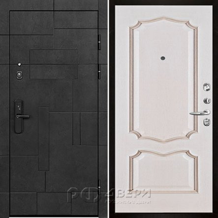 Входная металлическая дверь Флагман Доминион Премьера (Бетон черный/Белая патина)