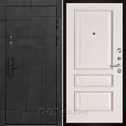 Входная металлическая дверь Флагман Доминион Вена (Бетон черный/Белая патина)