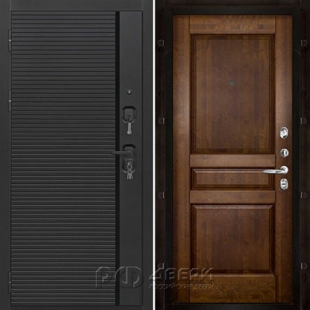 Входная металлическая дверь Президент Стайл Гармония (Чёрная Мягкая Шагрень/Античный орех)