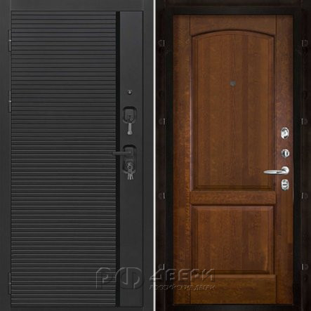 Входная металлическая дверь Президент Стайл Фоборг (Чёрная Мягкая Шагрень/Античный орех)