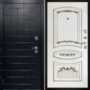 Входная металлическая дверь Сенатор ПЛЮС ALBERO BLACK Алина (Альберо Блэк/Эмаль белая/Патина золото)