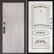 Входная металлическая дверь Новатор Алина (Серый шпат/Эмаль белая/Патина золото)