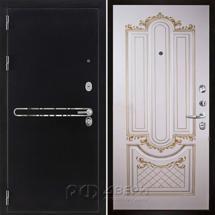 Входная металлическая дверь Президент S1Z Александрия (Графит с блестками антик/Эмаль слоновая кость/Патина золото)