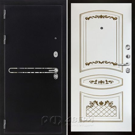 Входная металлическая дверь Президент S1Z Алина (Графит с блестками антик/Эмаль белая/Патина золото)