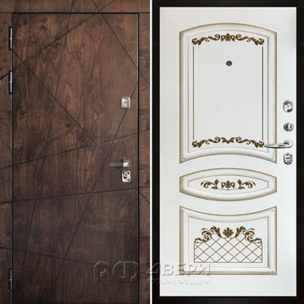 Входная металлическая дверь Вегас Алина (Лиственница мореная/Эмаль белая/Патина золото)