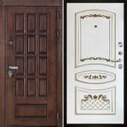 Входная металлическая дверь Центурион Алина (Лиственница мореная/Эмаль белая/Патина золото)