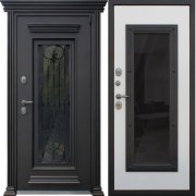 Входная металлическая дверь Grand Luxe (Муар коричневый/Со стеклом Роял Вуд Кофе СС 5010)