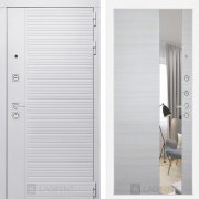 Входная металлическая дверь Piano white (белый софт/зеркало акация светлая горизонтальная)