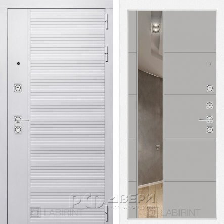 Входная металлическая дверь Piano white 19 (белый софт/зеркало грей софт)