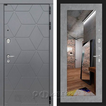 Входная металлическая дверь Cosmo 18 (графит софт/зеркало бетон светлый)