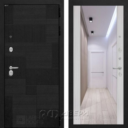 Входная металлическая дверь Pazl (лофт черный/зеркало сандал белый)