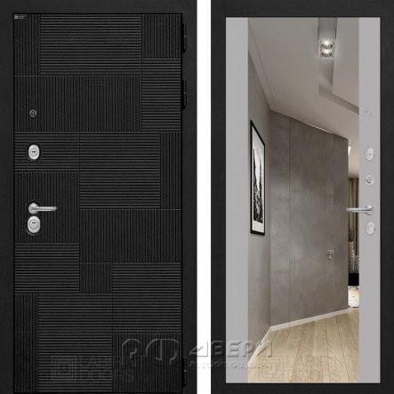 Входная металлическая дверь Pazl (лофт черный/зеркало грей софт)