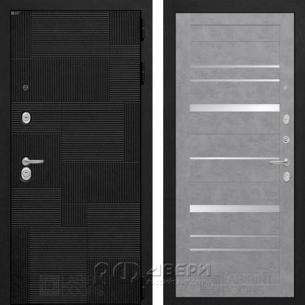 Входная металлическая дверь Pazl 20 (лофт черный/зеркало бетон светлый)