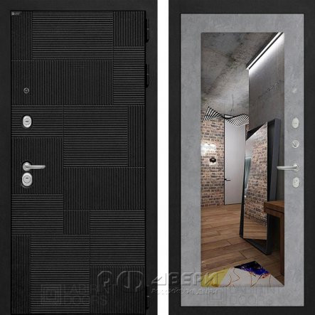 Входная металлическая дверь Pazl 18 (лофт черный/зеркало бетон светлый)