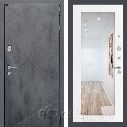 Входная металлическая дверь Loft 18 (бетон темный/зеркало белое дерево)