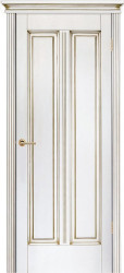 Межкомнатная дверь из массива ольхи Ол 102 ДГ (Белый с Патиной)