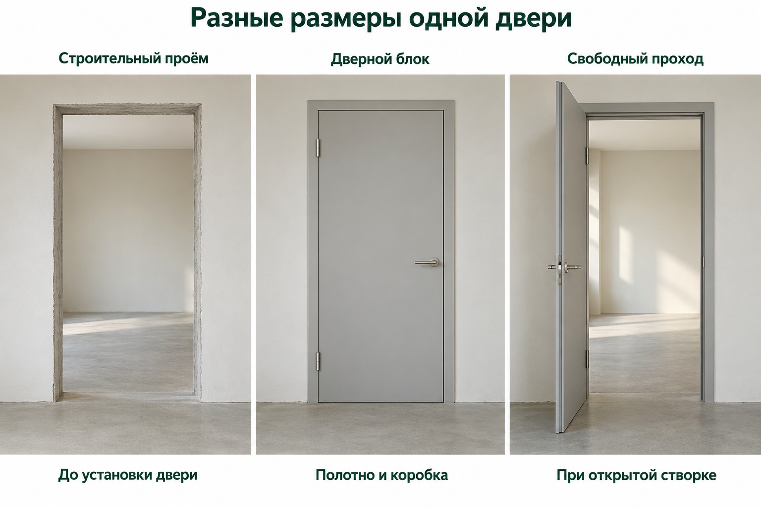 Различие ширины строительного проёма, дверного блока и свободного прохода