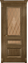 Межкомнатная дверь Фараон-2 остекленная (Дуб Мореный светлый)