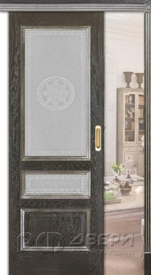 Межкомнатная дверь раздвижная Вена тон 21 ПО (Черный/Патина серебро/Versage)