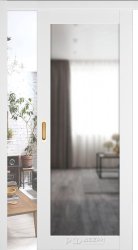 Межкомнатная дверь раздвижная Эмалекс 32 ПО (Эмалекс белый/Зеркало рефлекс)