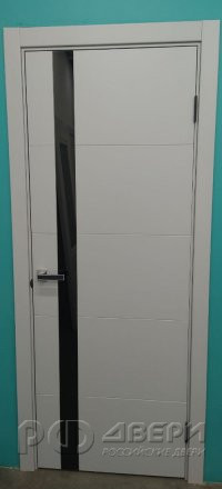 Межкомнатная дверь Скай-5 ПО (Эмаль серая/Со стеклом чёрный Лакобель)